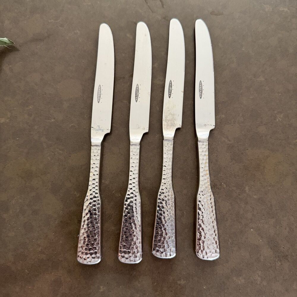 4 Dinner Knives HABITAT Japan stainless flatware Silverware Set Hammered MCM